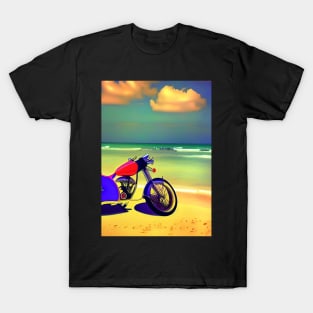 SURREAL RETRO MOTORCYCLE ON A STORMY BEACH T-Shirt